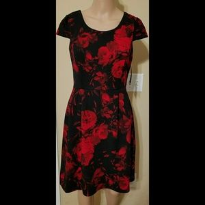 En Focus Studio Sz 6 Floral Flower Black/Red Dress